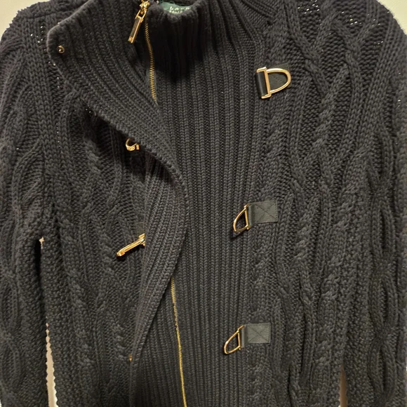 Ralph Lauren Black Cable Knit Turtleneck Sweater with Gold Buckles - Picture 8 of 11